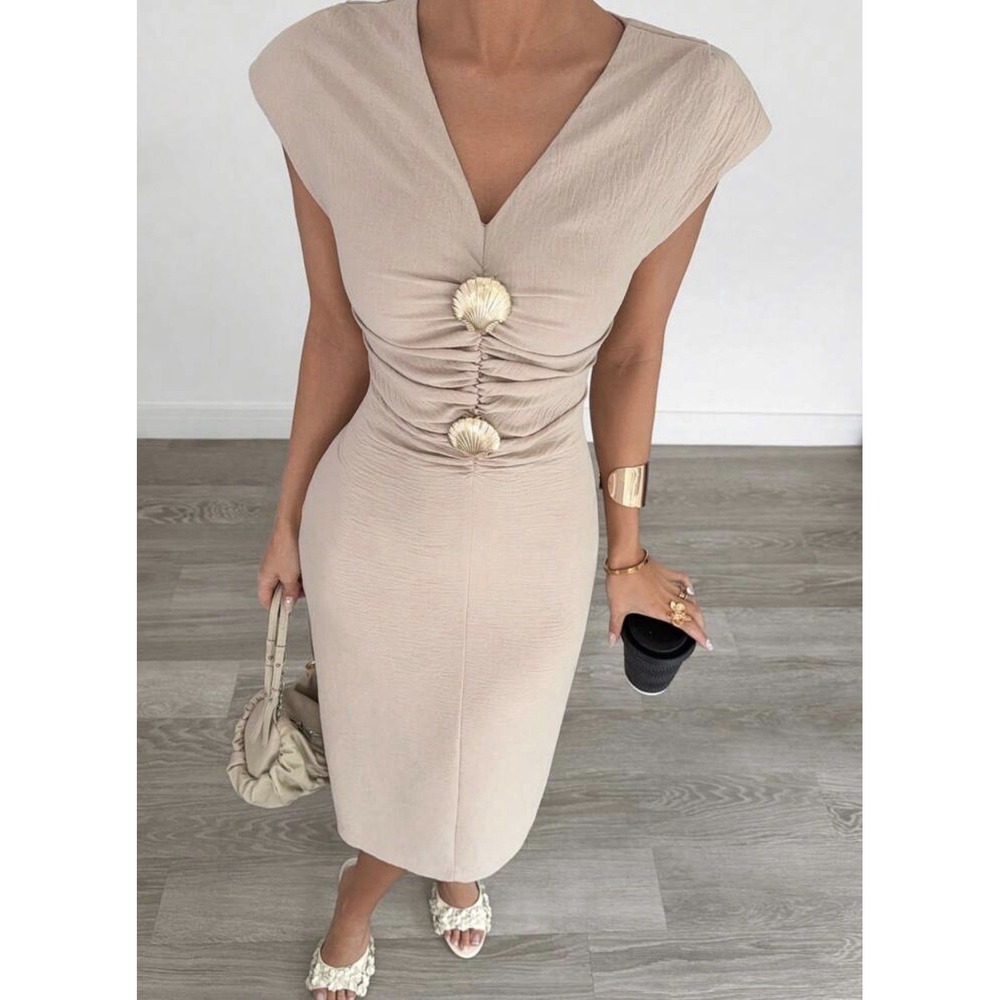 Beige/Champagne Classic Shell Midi Dress Size XS